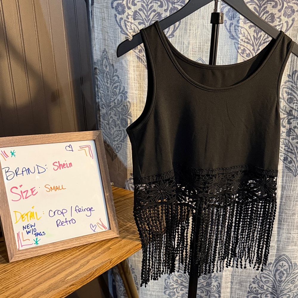 SHEIN Black Fringe Tank Top | Size S | NWOT